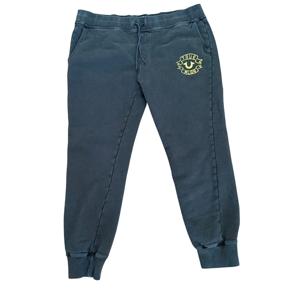 True Religion Black‎ Logo Collegiate Joggers Mens Size XL Heavyweight Sweatpants